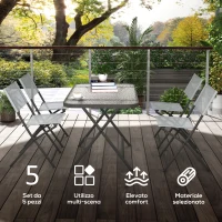 Outsunny Set Tavolo e Sedie da Giardino 5pz con 4 Sedie Pieghevoli in Texteline Traspirante, Grigio(m-4)