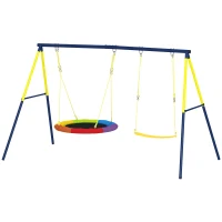 AIYAPLAY Set Altalena a Nido e Altalena da Giardino Regolabili per Bambini, in Metallo, 265x160x178 cm, Multicolore(m-10)