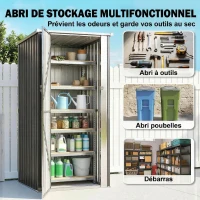 Outsunny Abri de Jardin Armoire de Jardin 0,69m² Toit Incliné Porte Verrouillable et Barres de Soutien 83x89x163cm Gris Anthracite(m-4)