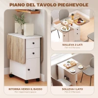 HOMCOM Tavolo Pieghevole con 2 Cassetti e Armadietto, 6 Rotelle e Freni, 120x60x76.5 cm, Bianco e Rovere(m-5)