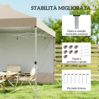 Outsunny Gazebo Pieghevole Pop-Up 3x3 m con Parete Laterale, in Metallo e Tessuto Oxford, Beige(m-7)