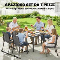 Outsunny Set da Esterno 7pz con Tavolo da Giardino a 2 Sezioni e 6 Sedie Impilabili in Texteline, Grigio(m-4)