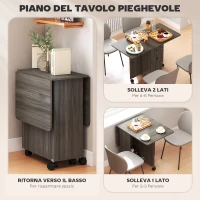 HOMCOM Tavolo a Ribalta a 6 Rotelle con 2 Cassetti e Armadietto ad Ante, in Legno, 120x60x76.5 cm, Grigio(m-5)