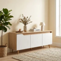 HOMCOM Mobile TV 55" max a 3 Sezioni con Ripiano Regolabile, in Legno, 120x35x45.5 cm, Bianco e Rovere(m-9)