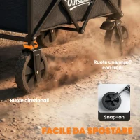 Outsunny Carrello da Giardino Pieghevole 90L con Manico Regolabile e Portabicchieri, Nero(m-8)