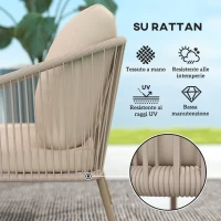 Outsunny Divano da Giardino 2 Posti Stile Boho in Rattan PE e Acciaio con Cuscini, 112x72x76, Beige(m-5)