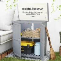 Outsunny Armadietto da Esterno, Capanno Porta Attrezzi con Mensola, in Legno con 2 Ante per Giardino, Patio, Grigio(m-6)