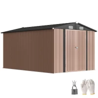 Outsunny Capanno da Giardino in Metallo 364 x 238 cm con 4 Prese d'Aria e Porte Doppie con Serratura, Marrone(m-11)