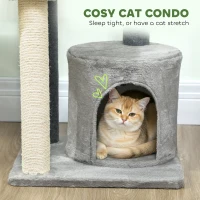 PawHut Drapak 103 cm z domkiem dla kota, platformami, słupkami owiniętymi sizalem, pluszową zawieszką, szary(m-5)
