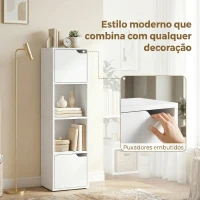 HOMCOM Estante para Livros com 2 Portas Estante Estreita de 4 Níveis com 2 Prateleiras Abertas 30x29x119 cm Branco(m-6)