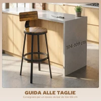 HOMCOM Set 2 Sgabelli da Bar Stile Rustico con Poggiapiedi, in Legno e Metallo, 37x47x96 cm, Marrone(m-7)