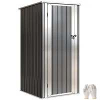 Outsunny Cobertizo de Jardín Exterior 0,69 m² 83x89x163 cm con Techo Inclinado Puerta con Cerradura Incluye Guantes Gris Oscuro(m-10)