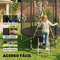 SPORTNOW Trampolim para Crianças Exterior Ø183 cm com Rede de Segurança Escada de 2 Degraus Cobertura de Molas Saco de Armazenamento Preto(m-7)