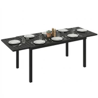 Outsunny Tavolo da giardino allungabile per 6-8 persone, alluminio con piano a doghe, nero.(m-11)