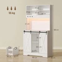 HOMCOM Credenza Cucina con Prese Elettriche, Luce LED, Portabottiglie e Ante Scorrevoli, 100x38x180 cm, Bianco(m-3)
