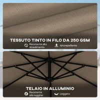 Outsunny Ombrellone da Giardino 3x3m Decentrato con Base a Croce e Copertura, in Alluminio, Cachi(m-5)