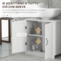 kleankin Mobile per Lavabo con Piedistallo, Mobile Sotto Lavabo con 2 Ante e Scaffale Regolabile, Mobile da Bagno con Ritaglio a Forma di U, Bianco(m-7)