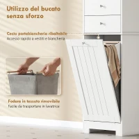 HOMCOM Mobile Bagno con Cesto per Biancheria Pieghevole, Armadietto e 2 Cassetti, in Legno, 45x30x171 cm, Bianco(m-5)