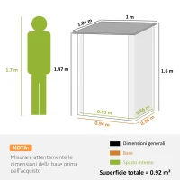 Outsunny Casetta da Giardino Porta Attrezzi in Acciaio Galvanizzato con Porta, 100x104x160 cm, Grigio Scuro(m-3)