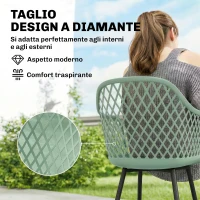 Outsunny Set di 4 Sedie da Giardino, con Schienale Diamantato, Braccioli, Verde(m-5)