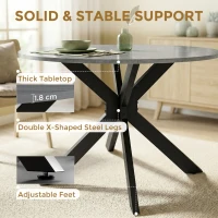 HOMCOM Inklapbare eettafel voor 2-6 personen, ronde tafel met dubbel X-stalen frame, dik tafelblad, cementgrijs(m-5)
