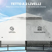 Outsunny Gazebo 3 x 3,6 m, Tetto Doppio UPF50+ con Rete, Crema(m-4)