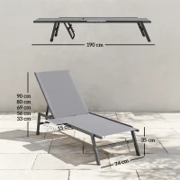 Outsunny Set 2 Lettini Prendisole Regolabili in 5 Posizioni con Tavolino Laterale e 2 Ruote, in Metallo e Poliestere, Grigio(m-3)