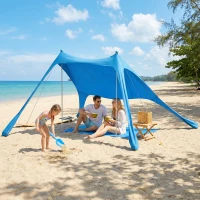 Outsunny Tenda da Spiaggia UV 50+ per 2-4 Persone con Tappetino e Pala, in Lycra e Alluminio, 200x208x200 cm, Azzurro(m-2)