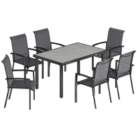 Outsunny Set da Esterno 7pz con Tavolo da Giardino a 2 Sezioni e 6 Sedie Impilabili in Texteline, Grigio