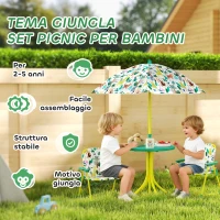 AIYAPLAY Tavolo da Picnic per Bambini Set Tavolo e Sedie con Ombrellone Verde(m-4)