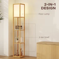 HOMCOM Vloerlamp met 3 planken, staande lamp met E27 fitting, 26 x 26 x 160 cm, voor woon-/slaapkamer (zonder lamp)(m-4)