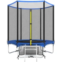SPORTNOW Trampolim para Crianças Exterior Ø183 cm com Rede de Segurança Escada de 2 Degraus Cobertura de Molas Saco de Armazenamento Azul(m-10)
