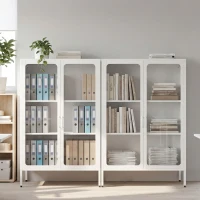 HOMCOM Mobile Portadocumenti in Acciaio con 2 Ante in Vetro e Ripiani Regolabili, 80x40x110 cm, Bianco(m-9)