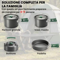 Outsunny Set di Pentole Campeggio 4-5 Persone, Cucina Campeggio Alluminio, Grigio(m-4)