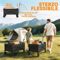 Outsunny Carrello da Giardino 80L Pieghevole con Maniglia Regolabile, in Metallo e Tessuto Oxford, 78x47.5x92 cm, Nero(m-5)