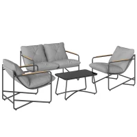 Outsunny Garten-Set für 4 Personen mit dicken Kissen, Metall-Lounge, Hellgrau(m-1)