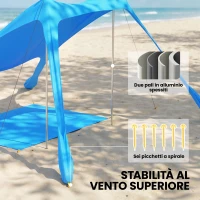 Outsunny Tenda da Spiaggia UV 50+ per 2-4 Persone con Tappetino e Pala, in Lycra e Alluminio, 200x208x200 cm, Azzurro(m-6)