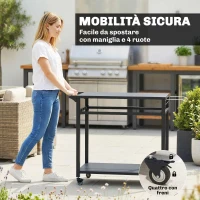 Outsunny Carrello Barbecue, 2 Ripiani, Supporto Pizza, Portasacchi e Ganci, Nero.(m-6)