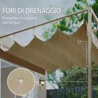 Outsunny Pergola Addossata 3x3 m con Tetto Retrattile Scorrevole UV30+ e Fori di Drenaggio, Beige(m-8)