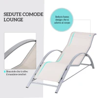 Outsunny Set di 2 Lettini Prendisole e Tavolino con Piano in Vetro, 59x169x66 cm, Crema(m-4)