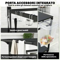 Outsunny Carrello Barbecue, 2 Ripiani, Supporto Pizza, Portasacchi e Ganci, Nero.(m-5)
