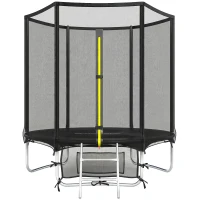 SPORTNOW Trampolim para Crianças Exterior Ø183 cm com Rede de Segurança Escada de 2 Degraus Cobertura de Molas Saco de Armazenamento Preto(m-10)