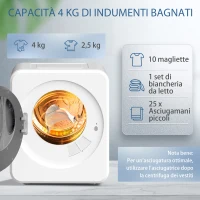 HOMCOM Mini Asciugatrice Portatile 4 kg, Display LED, 800W, Carica Frontale, Fino 60℃, Impilabile/Parete/Autoportante, Timer, per Casa, Bianco(m-5)