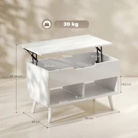 HOMCOM Tavolino da Caffè con Piano Sollevabile e Spazio Nascosto, 75 cm Bianco Punzonato(m-3)
