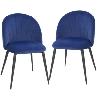 HOMCOM Set 2 Sedie da Pranzo Imbottite con Schienale a Conchiglia in Velluto, 52x55x79 cm, Blu(m-11)