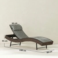 Outsunny Lettino Prendisole da Giardino in Rattan Forma S con Cuscino a 5 Posizioni, 60x198x44cm, Marrone(m-3)