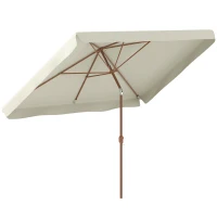 Outsunny Ombrellone Rettangolare da Giardino 2x3 m con Bordo a Balze e Manovella, in Metallo e Poliestere, Beige(m-11)