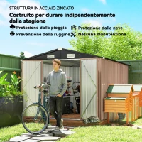 Outsunny Capanno da Giardino in Metallo 364 x 238 cm con 4 Prese d'Aria e Porte Doppie con Serratura, Marrone(m-4)