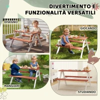 Outsunny Set Tavolo da Picnic per Bambini 3-8 Anni con Panche in Legno, 89x79x50 cm, Marrone(m-4)