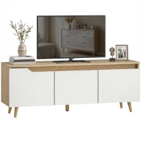 HOMCOM Mobile TV 55" max a 3 Sezioni con Ripiano Regolabile, in Legno, 120x35x45.5 cm, Bianco e Rovere(m-11)